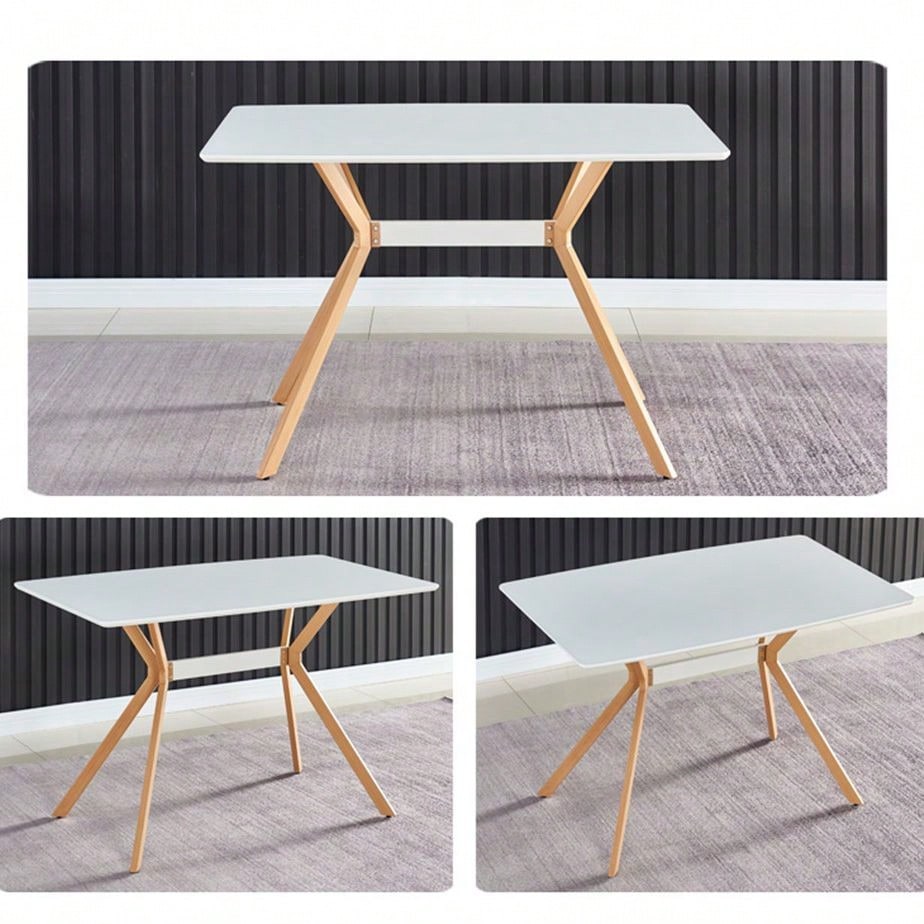 Minimalist StyleDining Table MDF Anti-Scratch Top Metal Shelf Metal Heat Transfer Legs Leveling Feet For Dining Room Kitchen Office Table