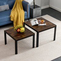 2-Piece Nesting Coffee Table Set, Square Modern Stacking Table With Wood Finish For Living Room