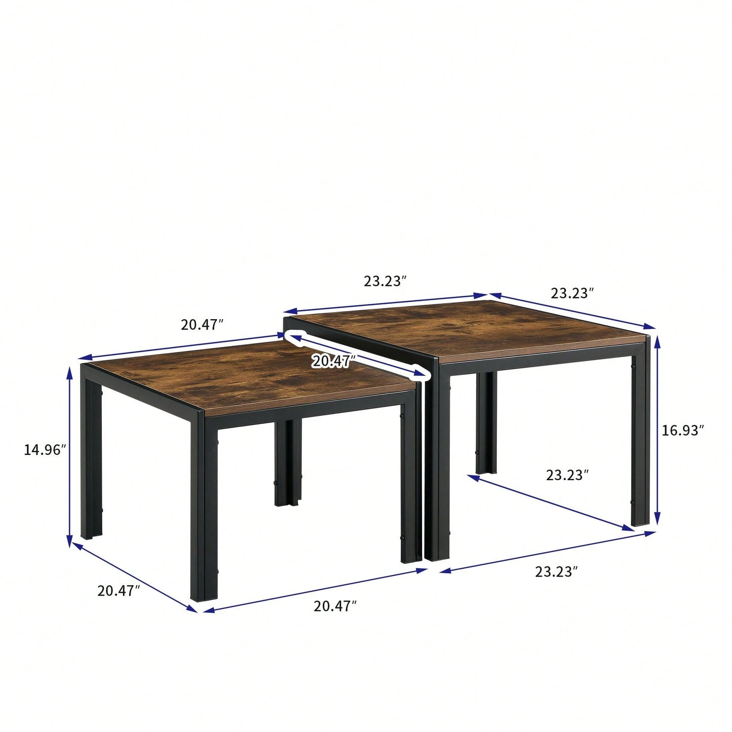 2-Piece Nesting Coffee Table Set, Square Modern Stacking Table With Wood Finish For Living Room