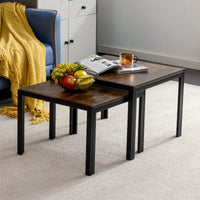 2-Piece Nesting Coffee Table Set, Square Modern Stacking Table With Wood Finish For Living Room