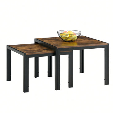 2-Piece Nesting Coffee Table Set, Square Modern Stacking Table With Wood Finish For Living Room