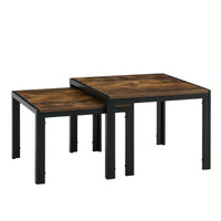 2-Piece Nesting Coffee Table Set, Square Modern Stacking Table With Wood Finish For Living Room