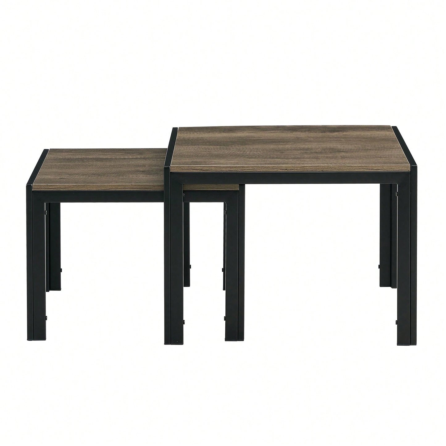 2-Piece Nesting Coffee Table Set, Square Modern Stacking Table With Wood Finish For Living Room