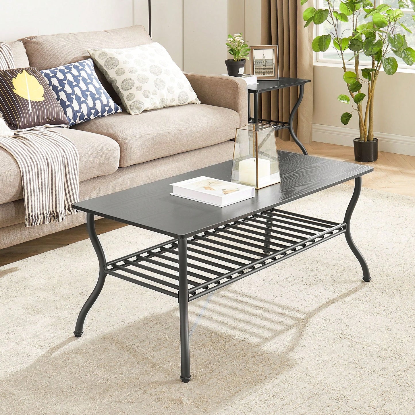 Retro 3-Piece Coffee Table Set with Rectangle Center Table and 2 Square End Tables for Stylish Living Room Decor