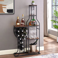 5 Tier Freestanding Wine Rack with Glass Holder and Storage Shelves for Kitchen and Dining Room Wine Storage