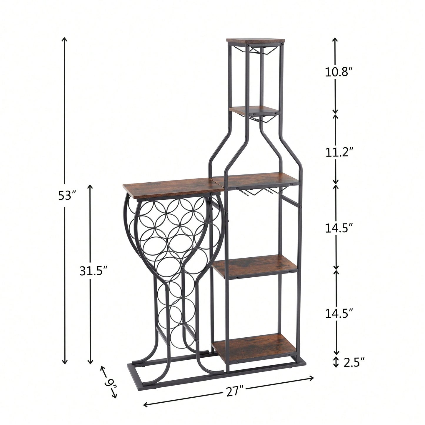 5 Tier Freestanding Wine Rack with Glass Holder and Storage Shelves for Kitchen and Dining Room Wine Storage