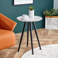 Imitation Marble Round End Table with Metal Legs for Living Room Bedroom Small Spaces