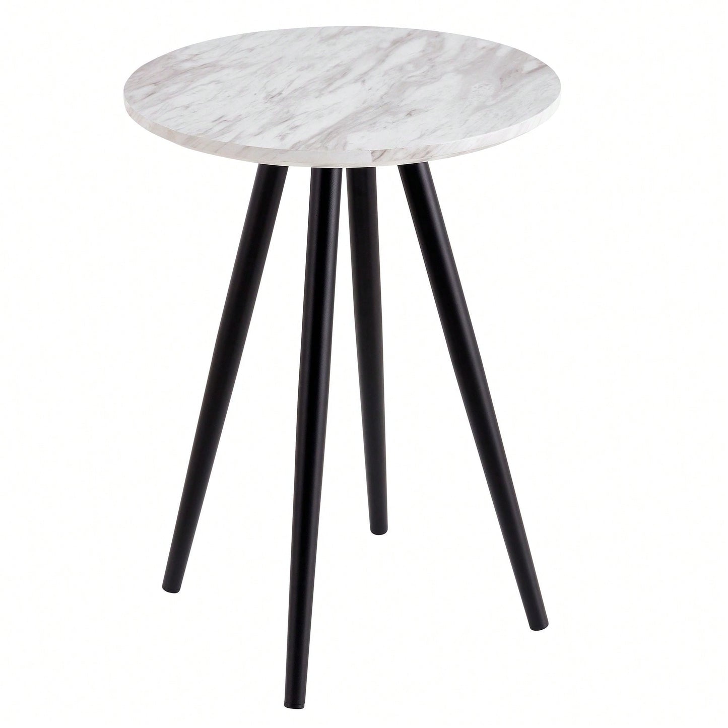 Imitation Marble Round End Table with Metal Legs for Living Room Bedroom Small Spaces