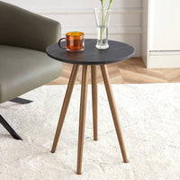 Imitation Marble Round End Table with Metal Legs for Living Room Bedroom Small Spaces