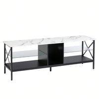 LED TV Stand with Remote Control Toughened Glass Media Console for Living Room and Bedroom