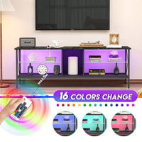 LED TV Stand with Remote Control Toughened Glass Media Console for Living Room and Bedroom