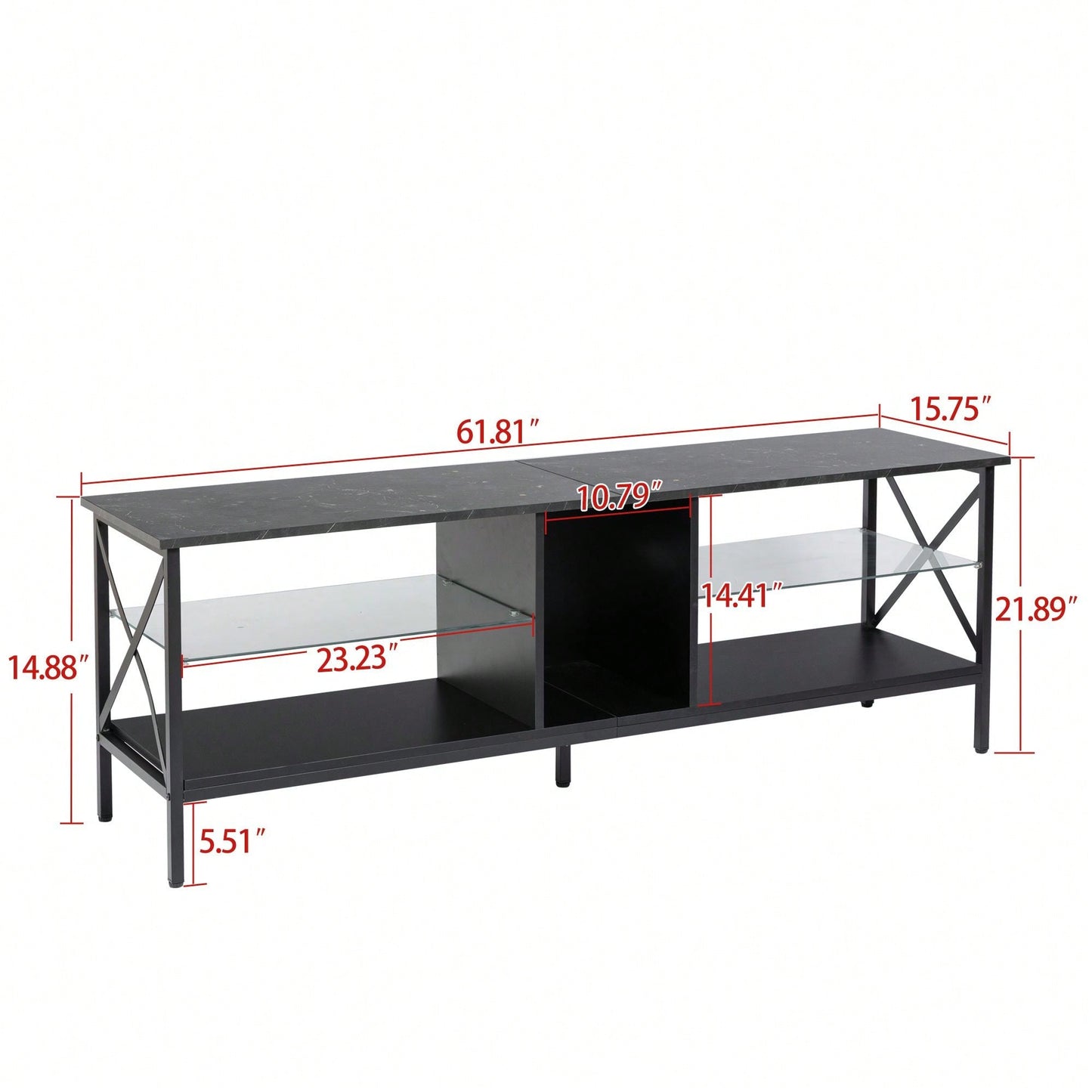 LED TV Stand with Remote Control Toughened Glass Media Console for Living Room and Bedroom