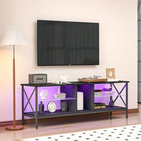 LED TV Stand with Remote Control Toughened Glass Media Console for Living Room and Bedroom