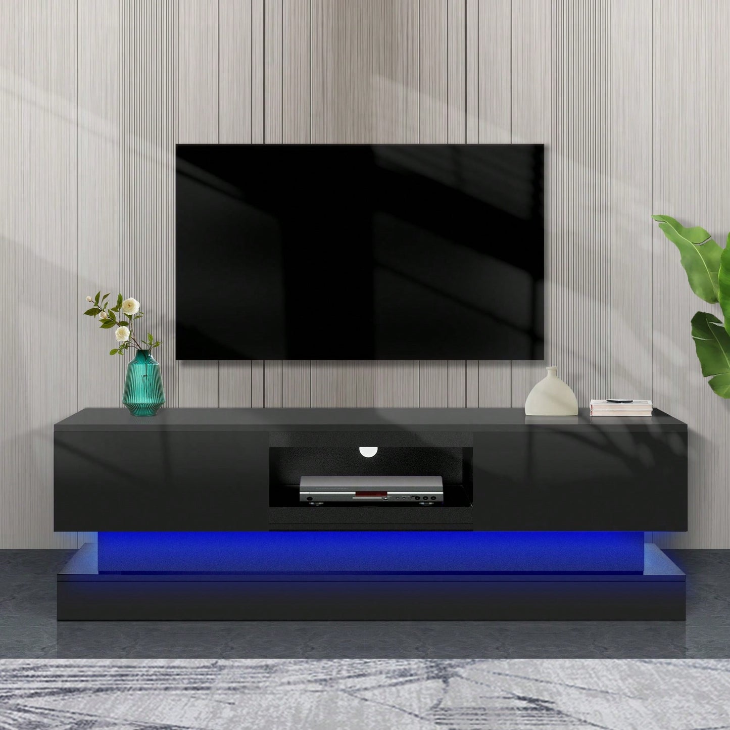 51.18" Modern TV Stand With LED Lights, High Glossy Front TV Cabinet, Can Be Assembled In Lounge Room, Living Room Or Bedroom