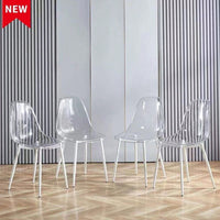 Set Of 4 Dining Chairs, Metal Legs, Plastic Seats