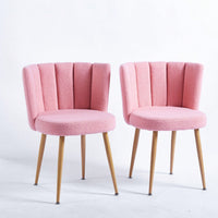 Modern Dining Chair (Set Of 2) With Iron Tube Wood Color Legs And Short Hair Cushions