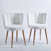 Modern Dining Chair (Set Of 2) With Iron Tube Wood Color Legs And Short Hair Cushions