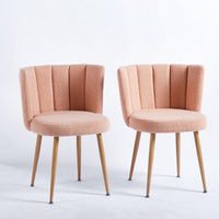 Modern Dining Chair (Set Of 2) With Iron Tube Wood Color Legs And Short Hair Cushions