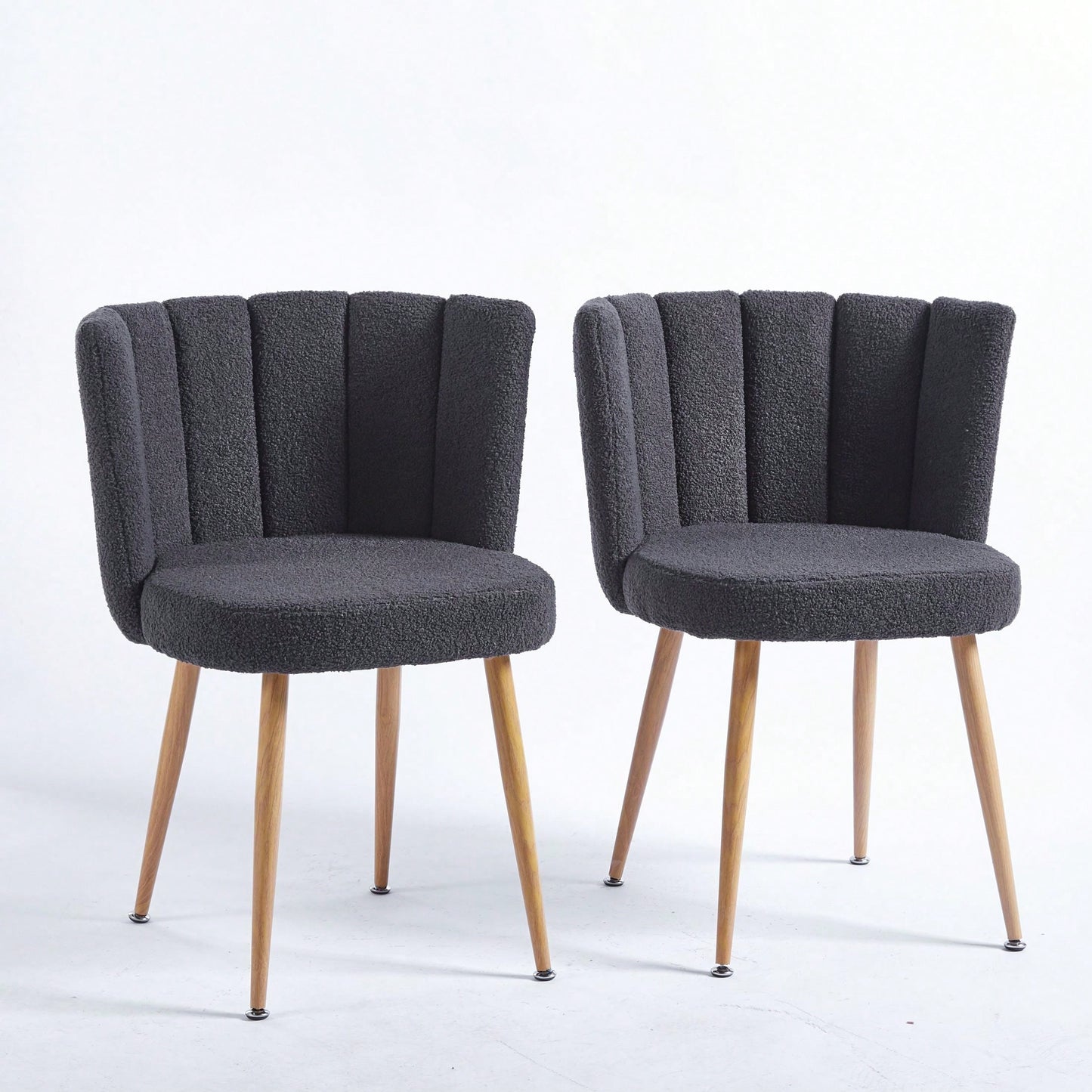 Modern Dining Chair (Set Of 2) With Iron Tube Wood Color Legs And Short Hair Cushions