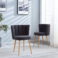 Modern Dining Chair (Set Of 2) With Iron Tube Wood Color Legs And Short Hair Cushions