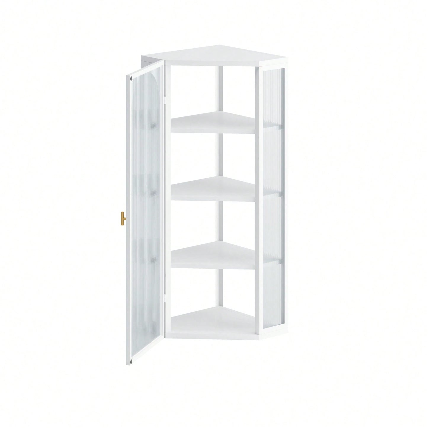 Wall Mounted Corner Cabinet, Modern Minimalist Style, Iron And Ribbed Glass Construction, Easy To Assemble