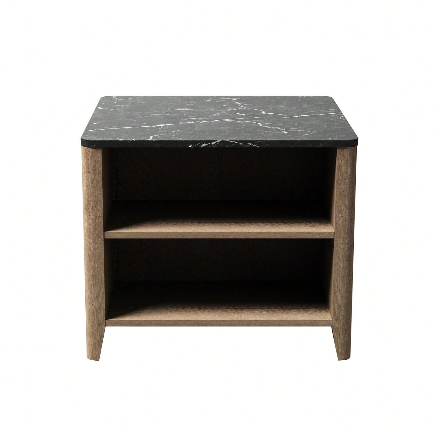 Vintage Wood Grain Nightstand With Black Marble Texture Stable, Durable, And Stylish