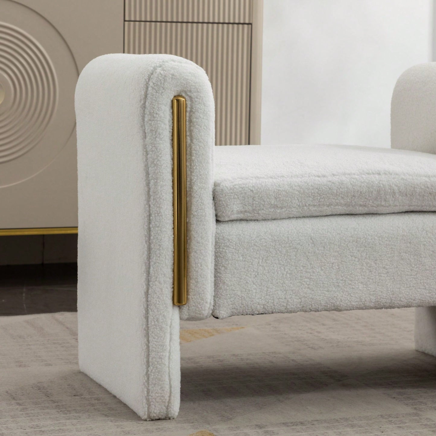 Velvet Upholstered Bench With Gold Metal Trim And Solid Wood Frame