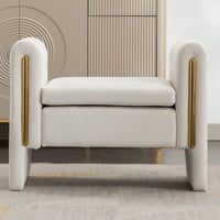 Velvet Upholstered Bench With Gold Metal Trim And Solid Wood Frame