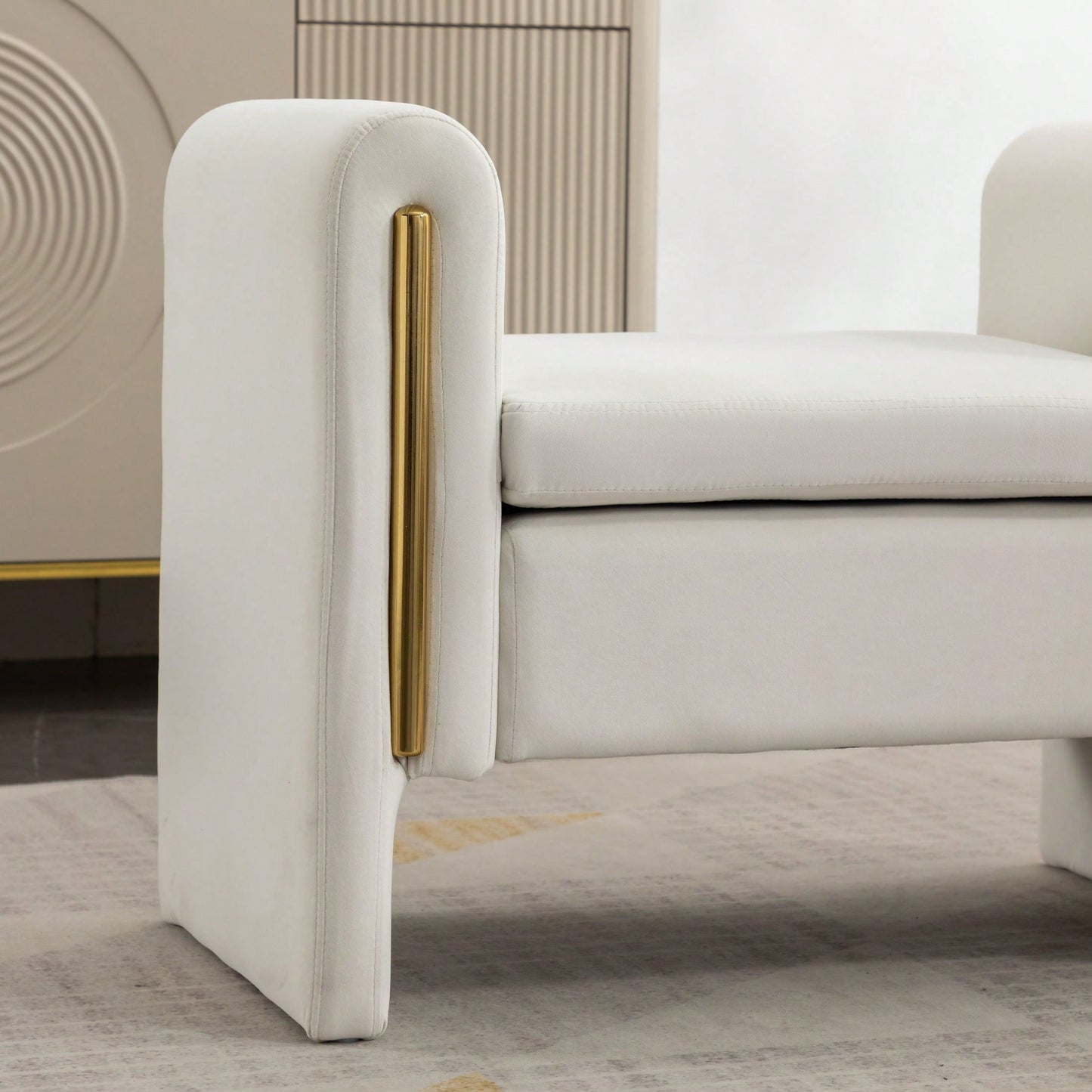 Velvet Upholstered Bench With Gold Metal Trim And Solid Wood Frame