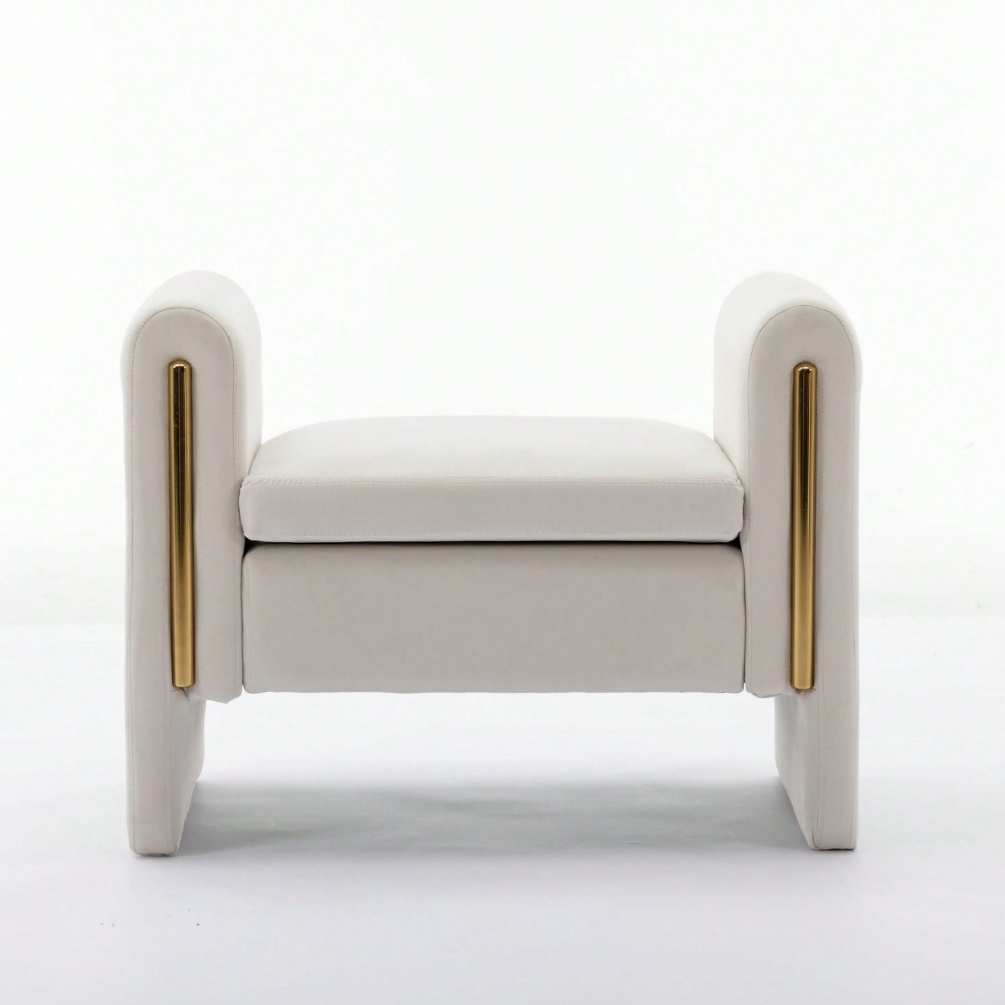 Velvet Upholstered Bench With Gold Metal Trim And Solid Wood Frame