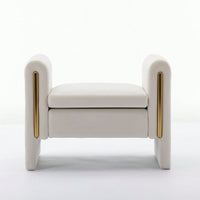 Velvet Upholstered Bench With Gold Metal Trim And Solid Wood Frame