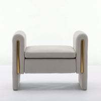 Velvet Upholstered Bench With Gold Metal Trim And Solid Wood Frame