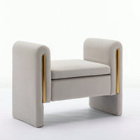 Velvet Upholstered Bench With Gold Metal Trim And Solid Wood Frame