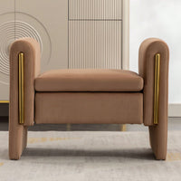 Velvet Upholstered Bench With Gold Metal Trim And Solid Wood Frame