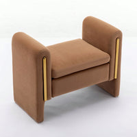 Velvet Upholstered Bench With Gold Metal Trim And Solid Wood Frame