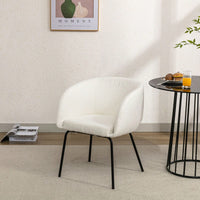 Set Of 1 Boucle Fabric Dining Chair With Black Metal Legs