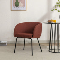 Set Of 1 Boucle Fabric Dining Chair With Black Metal Legs