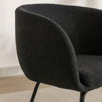 Set Of 1 Boucle Fabric Dining Chair With Black Metal Legs