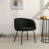 Set Of 1 Boucle Fabric Dining Chair With Black Metal Legs