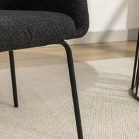 Set Of 1 Boucle Fabric Dining Chair With Black Metal Legs