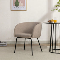 Set Of 1 Boucle Fabric Dining Chair With Black Metal Legs