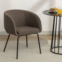 Set Of 1 Boucle Fabric Dining Chair With Black Metal Legs