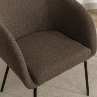 Set Of 1 Boucle Fabric Dining Chair With Black Metal Legs