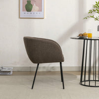 Set Of 1 Boucle Fabric Dining Chair With Black Metal Legs