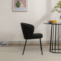 Set Of 1 Boucle Fabric Dining Chair With Black Metal Legs