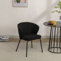 Set Of 1 Boucle Fabric Dining Chair With Black Metal Legs