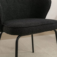 Set Of 1 Boucle Fabric Dining Chair With Black Metal Legs