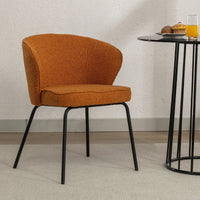 Set Of 1 Boucle Fabric Dining Chair With Black Metal Legs