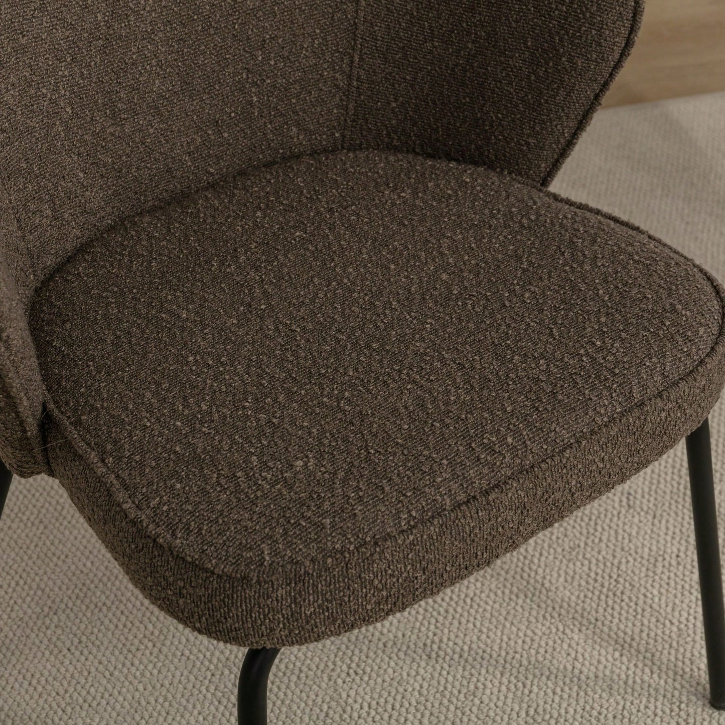 Set Of 1 Boucle Fabric Dining Chair With Black Metal Legs