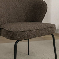 Set Of 1 Boucle Fabric Dining Chair With Black Metal Legs